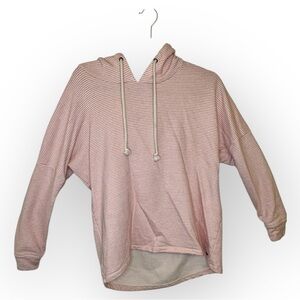 O’Neill Pink White Striped Cotton Hoodie Sweatshirt Surf Lounge Pullover Large